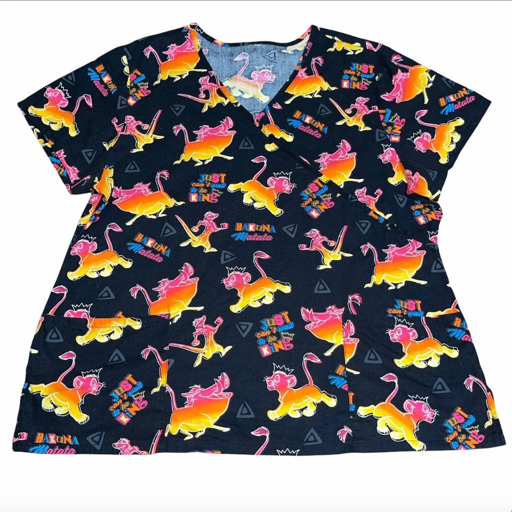 Disney Womens Sz XL Black Scrub Shirt Lion King